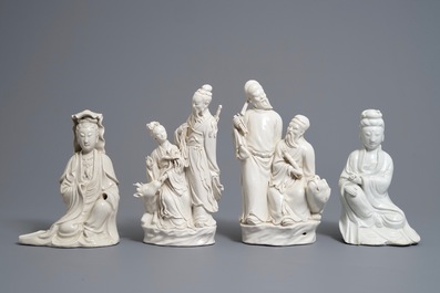 Quatre groupes et figures en porcelaine blanc de Chine, 19/20&egrave;me