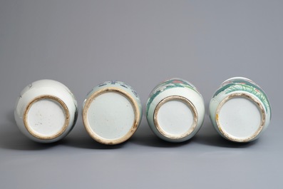 Four Chinese famille rose and blue and white vases, 19/20th C.