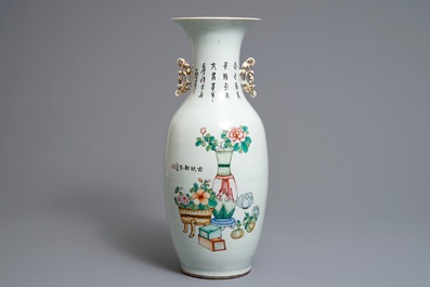 Two Chinese famille rose double design vases, 19/20th C.