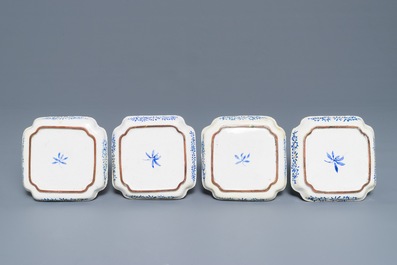 Four Chinese Canton enamel square saucers with horses, 18/19th C.