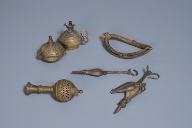 A group of silver and bronze statues and utensils, India, 18/19th C.