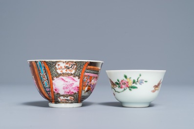 Two Chinese famille rose cups and saucers, Yongzheng/Qianlong