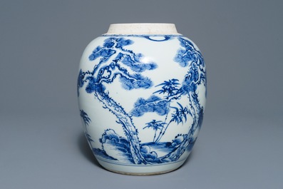 A Chinese blue and white 'Three friends of winter' jar, Kangxi