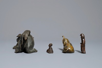 Four Japanese bronze okimono or scroll weights, Edo/Meiji, 18/19th C.