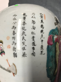 Un pot couvert en porcelaine de Chine famille rose &agrave; d&eacute;cor Wu Shuang Pu, 19&egrave;me