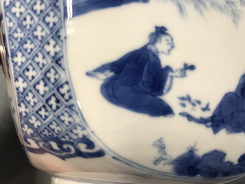 A square Chinese blue and white bowl, Chenghua mark, Kangxi