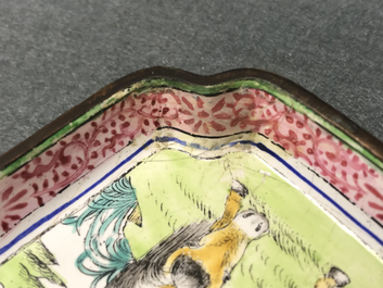 Four Chinese Canton enamel square saucers with horses, 18/19th C.