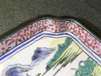 Four Chinese Canton enamel square saucers with horses, 18/19th C.