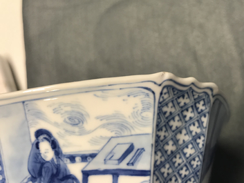 A square Chinese blue and white bowl, Chenghua mark, Kangxi