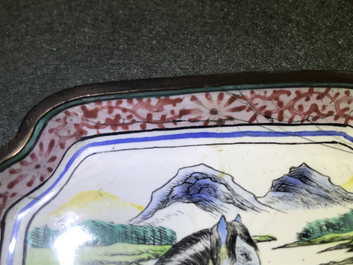 Four Chinese Canton enamel square saucers with horses, 18/19th C.