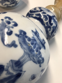 A pair of Chinese blue and white with cafe-au-lait triple gourd vases, Kangxi