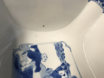 A square Chinese blue and white bowl, Chenghua mark, Kangxi