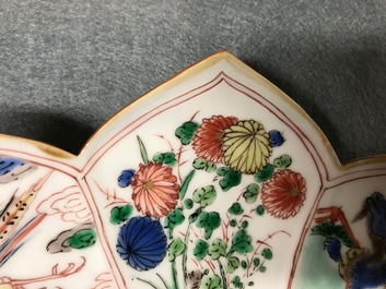 A pair of Chinese famille verte lotus-shaped plates, Kangxi