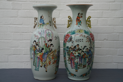 Two Chinese famille rose two-sided design vases, 19/20th C.