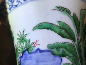 A Chinese wucai gu vase with figures, Shunzhi, Transitional period