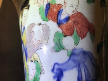 A Chinese wucai gu vase with figures, Shunzhi, Transitional period