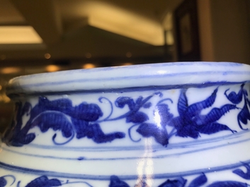 A large Chinese blue and white vase and cover with figurative medallions, Wanli, Ming