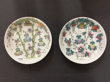 Twelve Chinese famille rose plates with balsam pears and bamboo, Qianlong and Guangxu marks, Republic, 20th C.