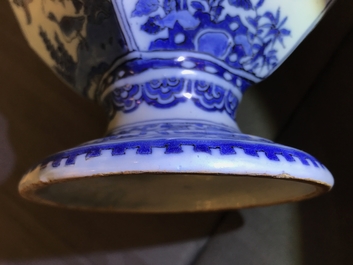 A Dutch Delft blue and white facetted bottle vase, last quarter 17th C.