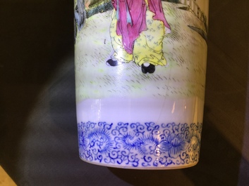 A Chinese famille rose vase with a sage and his servant, Qianlong mark, Republic, 20th C.