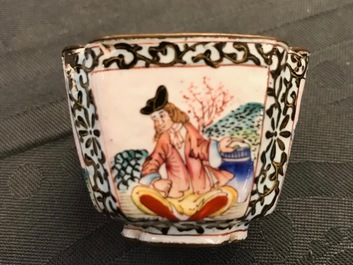 Quatre soucoupes et trois tasses en &eacute;maux de Canton, Qianlong