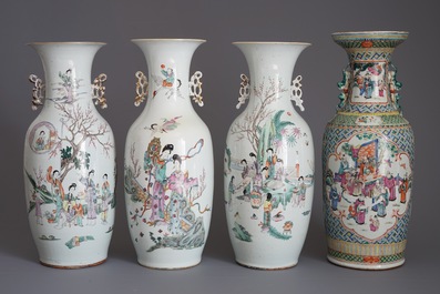 Quatre vases en porcelaine de Chine famille rose, 19/20&egrave;me