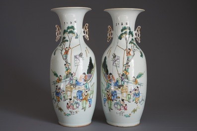 A pair of Chinese famille rose 'playing boys' vases, 19/20th C.