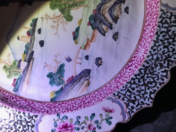 A Chinese Canton enamel 'mountain landscape' plate, Qianlong