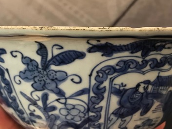 A Chinese blue and white figurative panel bowl, Wanli