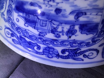 A Chinese blue and white figurative panel bowl, Wanli