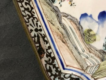 Two Chinese Canton enamel square saucers, Qianlong