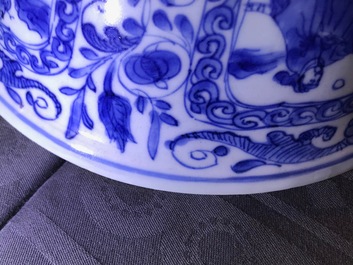 A Chinese blue and white figurative panel bowl, Wanli