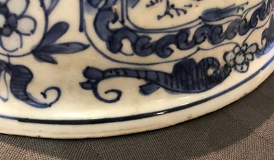 A Chinese blue and white figurative panel bowl, Wanli