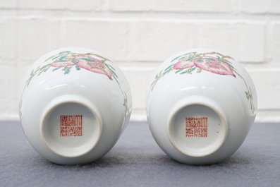 A pair of Chinese famille rose pomegranate cups, Daoguang mark, 19/20th C.