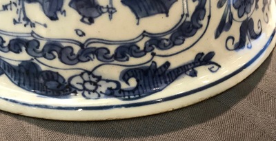 A Chinese blue and white figurative panel bowl, Wanli