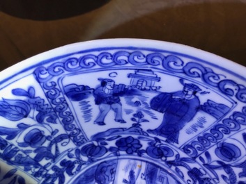 A Chinese blue and white figurative panel bowl, Wanli