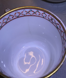 Two Chinese famille rose and verte cups and three small bowls, various marks, 18/19th C.