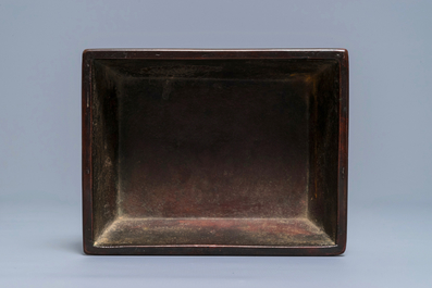 A rectangular Chinese bronze incense burner with lingzhi, 17/18th C.