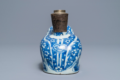 A Chinese blue and white Islamic silver-mounted frog kendi, Wanli