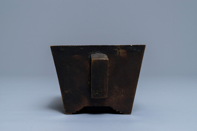 A rectangular Chinese bronze censer, Qianlong mark, 19th C.