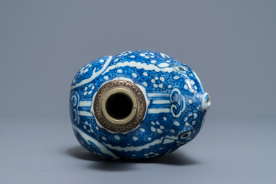 A Chinese blue and white Islamic silver-mounted frog kendi, Wanli