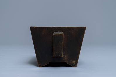 A rectangular Chinese bronze censer, Qianlong mark, 19th C.