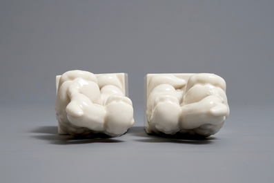 A pair of Chinese Dehua blanc de Chine 'Buddhist lion' seals, Kangxi