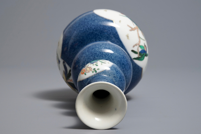 A Chinese famille verte on powder blue ground double gourd vase, 19th C.