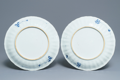 A pair of Chinese blue and white 'Romance of the Western chamber' fluted dishes, Kangxi