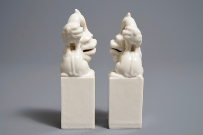 A pair of Chinese Dehua blanc de Chine 'Buddhist lion' seals, Kangxi