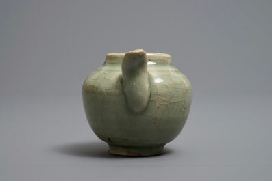 A Chinese celadon teapot or ewer, Song/Yuan