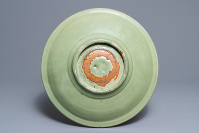 A large Chinese Longquan celadon charger, Ming