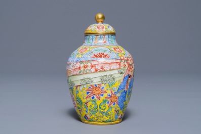 A small Chinese Beijing enamel jar and cover, Qianlong mark and possibly of the period