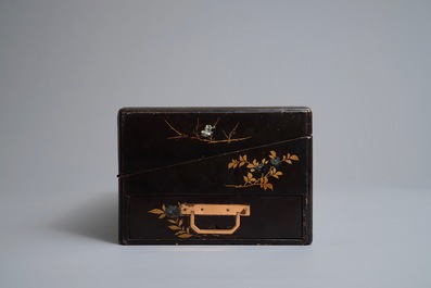 A large Chinese mother-of-pearl inlaid lacquer writing box, 19th C.